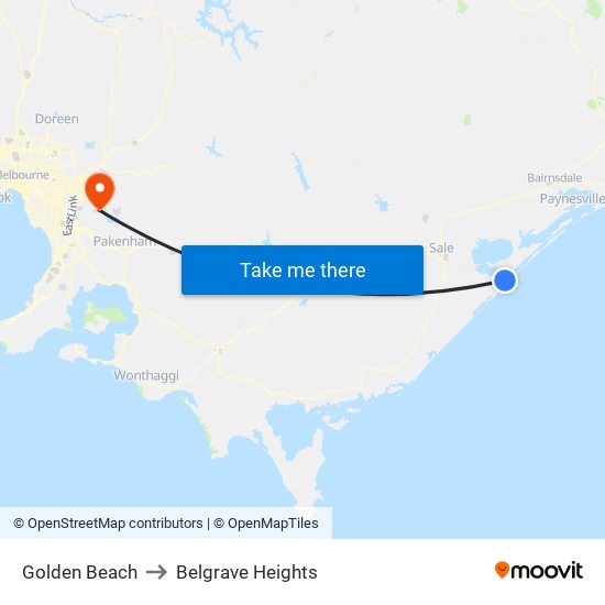 Golden Beach to Belgrave Heights map