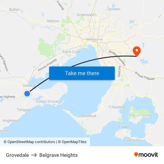 Grovedale to Belgrave Heights map