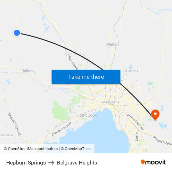 Hepburn Springs to Belgrave Heights map