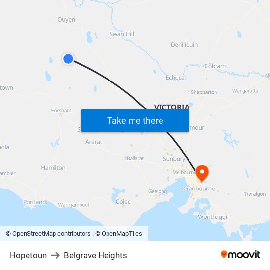 Hopetoun to Belgrave Heights map