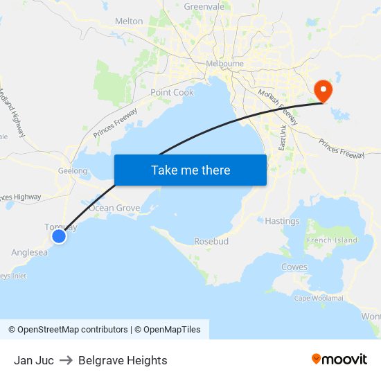 Jan Juc to Belgrave Heights map