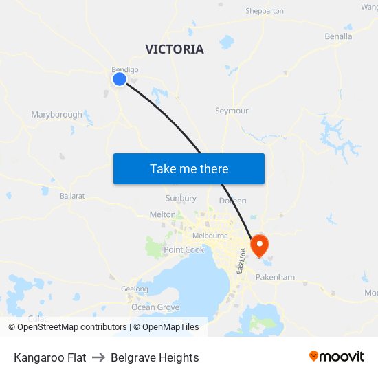 Kangaroo Flat to Belgrave Heights map