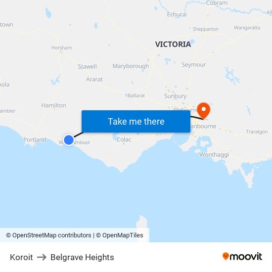 Koroit to Belgrave Heights map