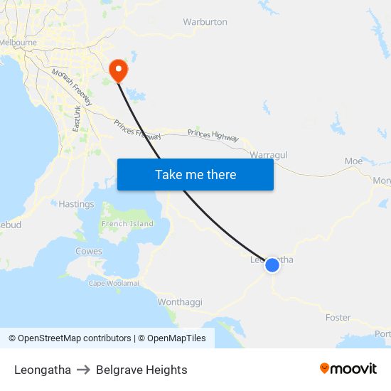 Leongatha to Belgrave Heights map