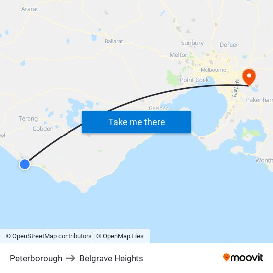 Peterborough to Belgrave Heights map