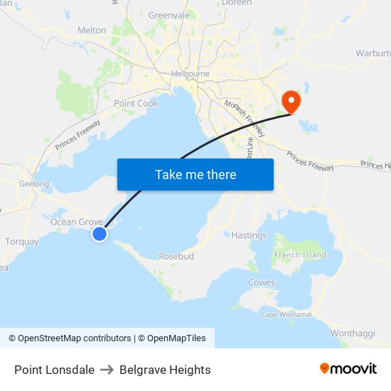 Point Lonsdale to Belgrave Heights map