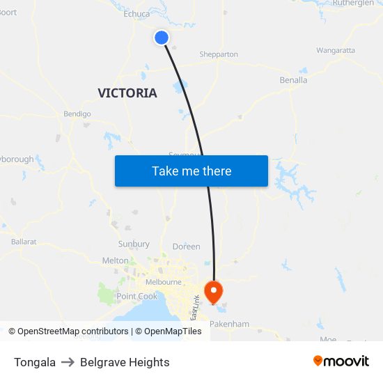 Tongala to Belgrave Heights map