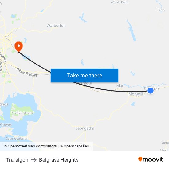 Traralgon to Belgrave Heights map