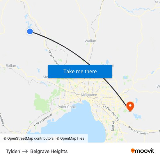 Tylden to Belgrave Heights map