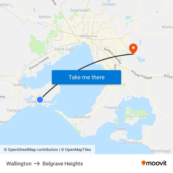 Wallington to Belgrave Heights map