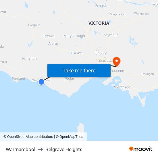 Warrnambool to Belgrave Heights map