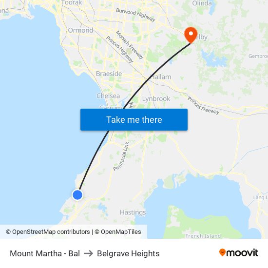 Mount Martha - Bal to Belgrave Heights map