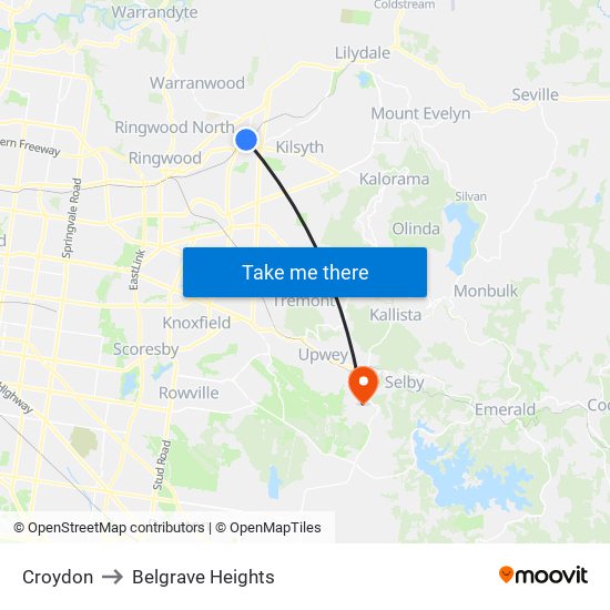 Croydon to Belgrave Heights map