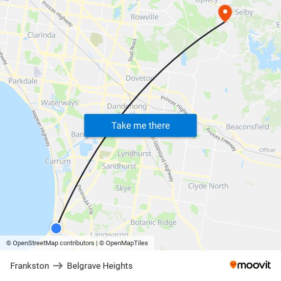 Frankston to Belgrave Heights map