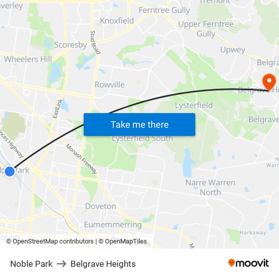 Noble Park to Belgrave Heights map