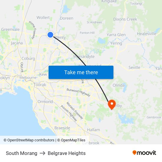 South Morang to Belgrave Heights map