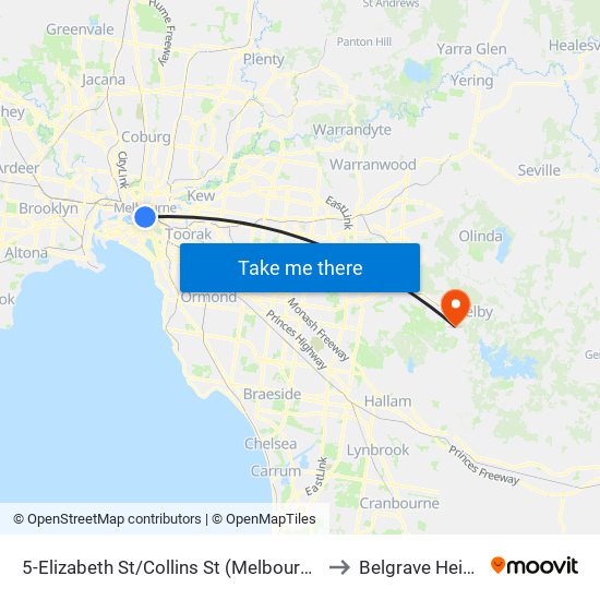 5-Elizabeth St/Collins St (Melbourne City) to Belgrave Heights map