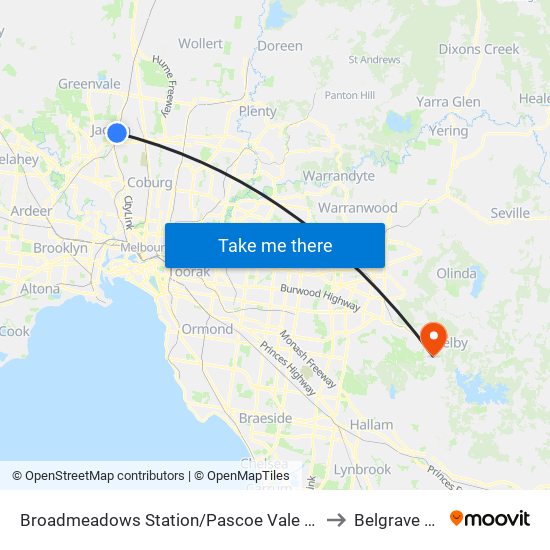 Broadmeadows Station/Pascoe Vale Rd (Broadmeadows) to Belgrave Heights map