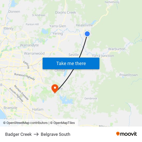 Badger Creek to Belgrave South map