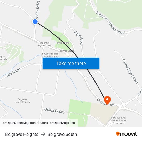 Belgrave Heights to Belgrave South map