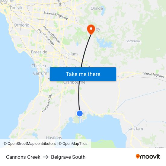 Cannons Creek to Belgrave South map