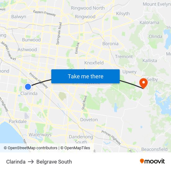 Clarinda to Belgrave South map