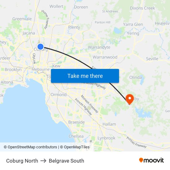 Coburg North to Belgrave South map