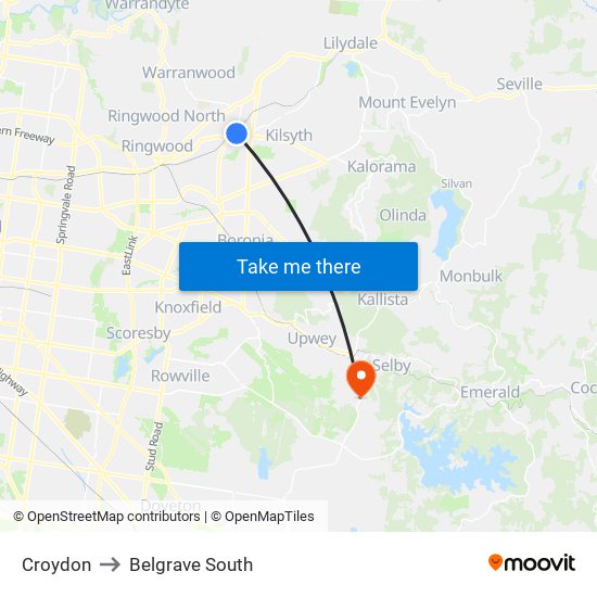 Croydon to Belgrave South map