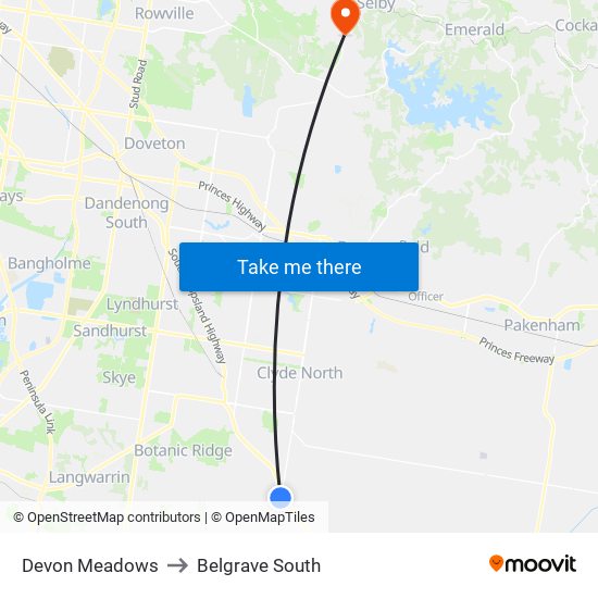 Devon Meadows to Belgrave South map