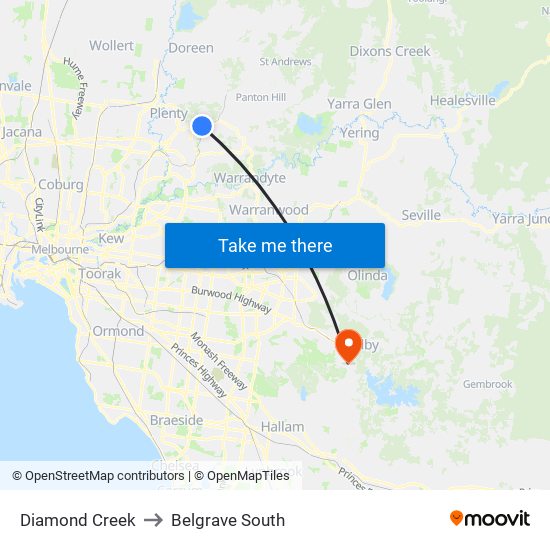 Diamond Creek to Belgrave South map