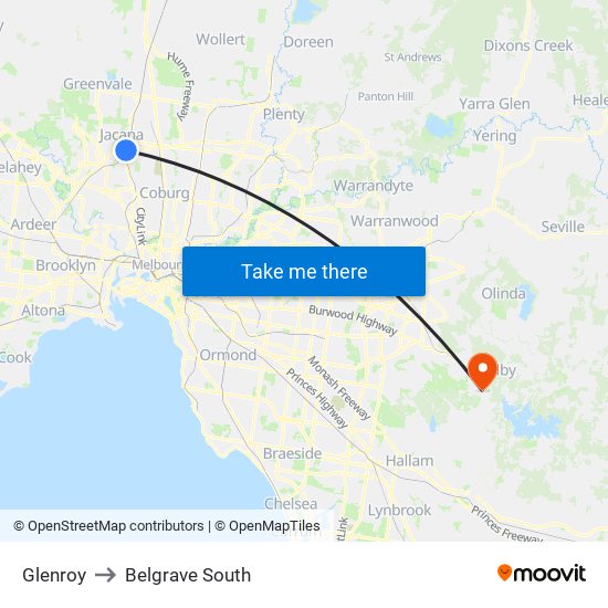 Glenroy to Belgrave South map