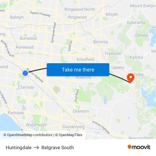 Huntingdale to Belgrave South map