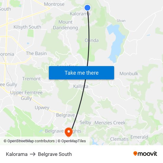 Kalorama to Belgrave South map