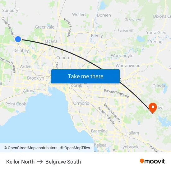 Keilor North to Belgrave South map