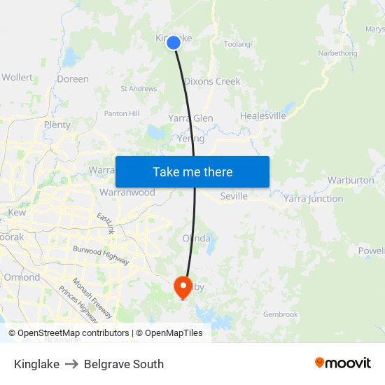 Kinglake to Belgrave South map