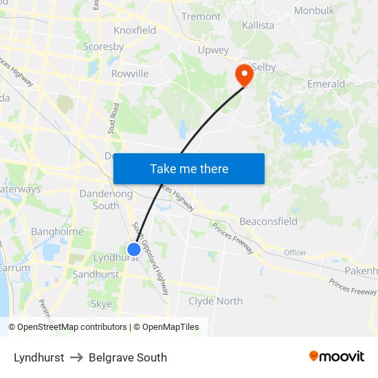 Lyndhurst to Belgrave South map