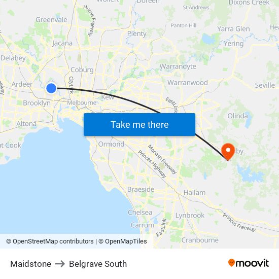 Maidstone to Belgrave South map