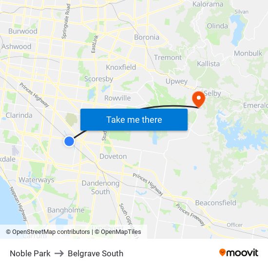 Noble Park to Belgrave South map