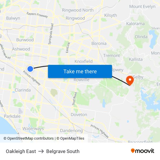 Oakleigh East to Belgrave South map