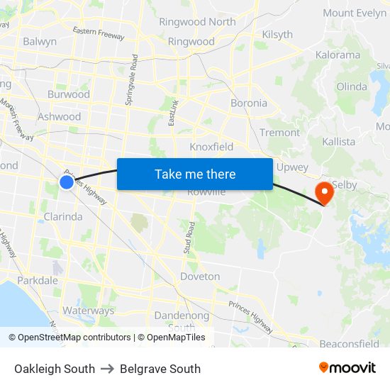 Oakleigh South to Belgrave South map
