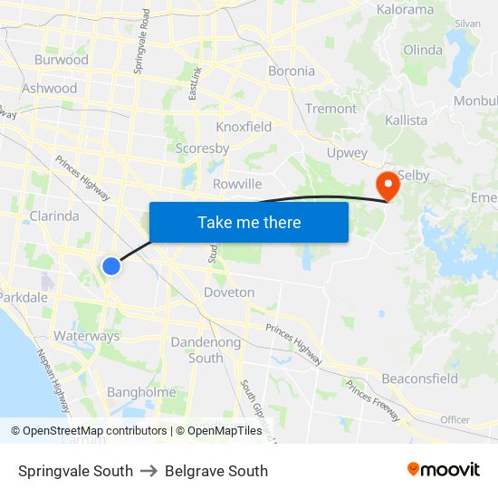 Springvale South to Belgrave South map