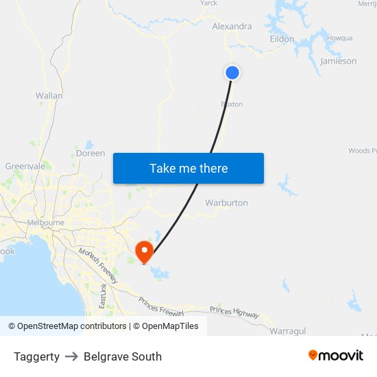 Taggerty to Belgrave South map