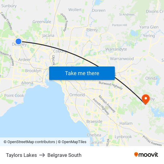 Taylors Lakes to Belgrave South map