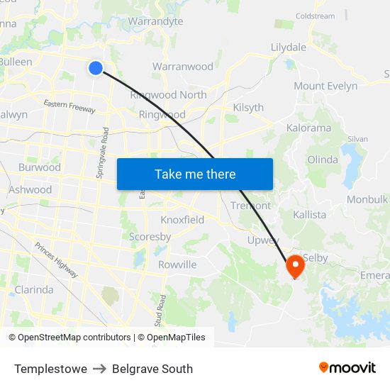 Templestowe to Belgrave South map