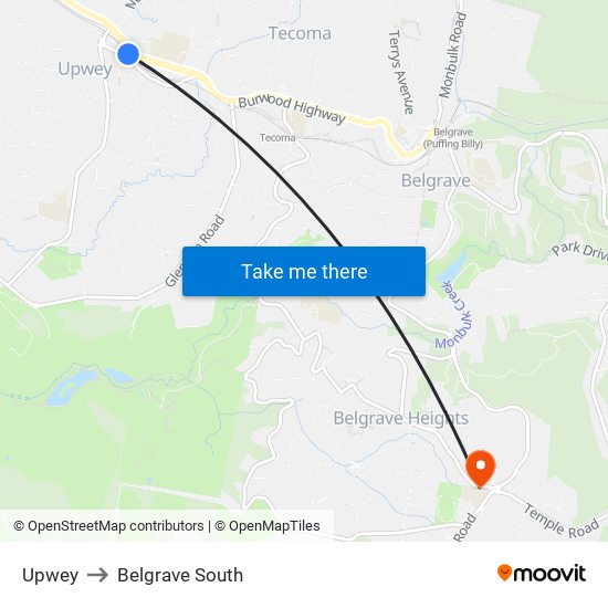 Upwey to Belgrave South map