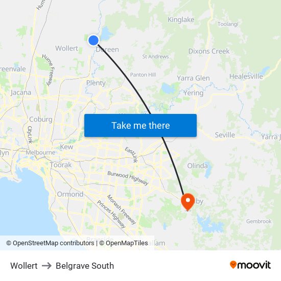 Wollert to Belgrave South map