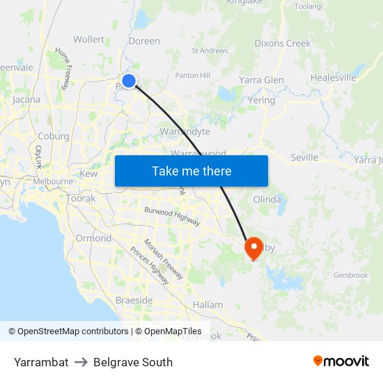 Yarrambat to Belgrave South map