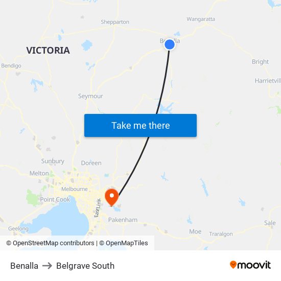 Benalla to Belgrave South map