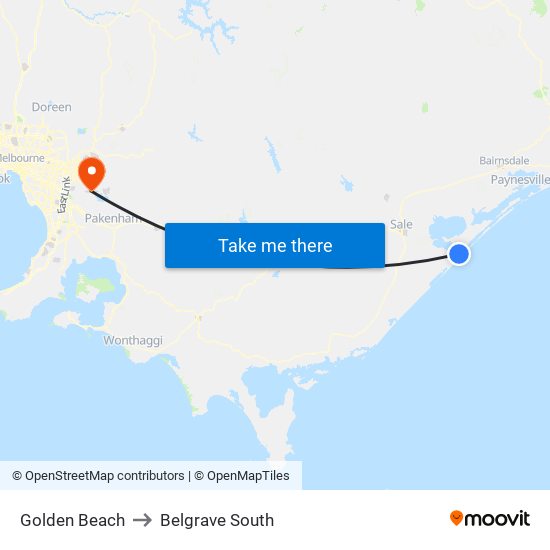 Golden Beach to Belgrave South map