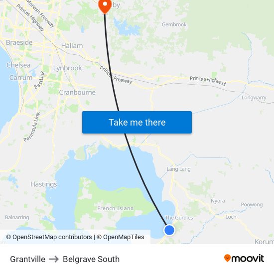 Grantville to Belgrave South map